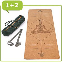 Lebensmuster Esterilla de Yoga de Corcho y Caucho Natural con Funda, 183 x 66 x 0,5 cm, Antideslizante, XL, sin sustancias nocivas, para Yoga y Pilates