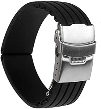 Correa para reloj de caucho o goma de silicona, con hebilla desplegable, 22 mm, negra