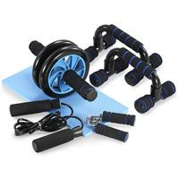 TOMSHOO Juego de Rodillos de Ruedas 5 en 1 Rueda Abdominal + Push Up Bars+ Cuerda para Saltar +Fortalecedor de Mano con Esterilla Deporte